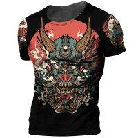 Japanese Vintage Anime Samurai Print Top Summer Street Personality Casual T-shirt Harajuku Oversize Mens Short Sleeve T-shirt