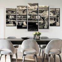 Modern Sports Car โปสเตอร์ตกแต่งบ้าน Wall Art 5ชิ้นภาพ1965 Ford Mustang ภาพวาดผ้าใบ