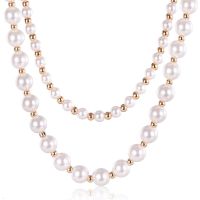 Womens Elegant 6/10mm 585 Rose Gold Color Beaded Imitation Pearl Necklace Chain Girls Fashion Jewelry Gift 55cm CNM03A