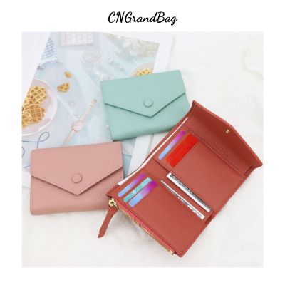 Customized Womens Wallet Leather Short Wallet Envelope Candy Color Slim Card Wallet Ladies Small Hasp Coin Purse