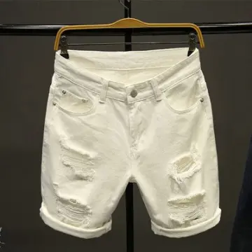 white ripped jean shorts mens