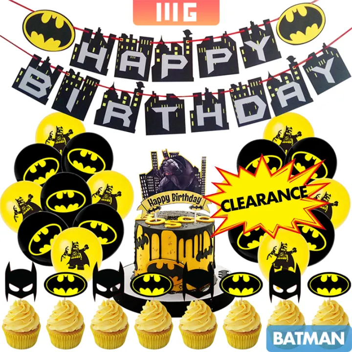 Bat-man theme set birthday party decoration set birthday banner + cake  topper + balloon set | Lazada PH