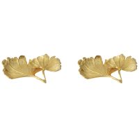 2X Ginkgo Biloba Leaf Decorative Tray Gold Jewelry Tray Desk Decorative Dish Organizer Tray for Ring Necklace