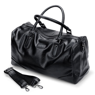 กระเป๋าเดินทางผู้ชายคลาสสิกสีดำหนัง PU กระเป๋าถือกระเป๋าเดินทางบอสตัน Duffle ความจุขนาดใหญ่ไหล่
