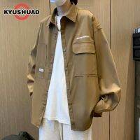 KYUSHUAD แจ็กเก็ตคอปกเสื้อเชิ้ตบางเรียบง่ายสีเขียวทหารผู้ชายสีทึบง่ายต่อการจับคู่เสื้อเชิ้ตลำลอง