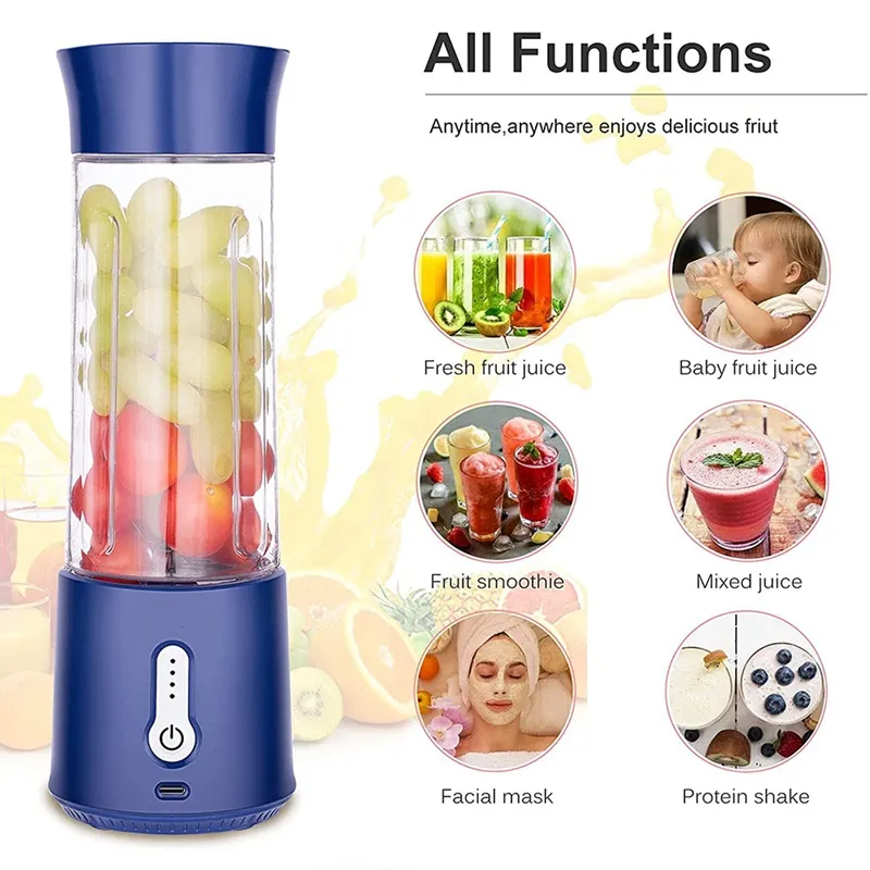 1pc Cordless Small Blender for Smoothies and Shakes- 6 Blades,PCTG