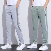 【CC】❁❁✿  Pants Contrast Color Stretchy Bottoms Men Trousers  Lace-up Draping Sweatpants for