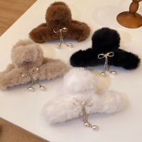 [COD] and winter pearl studded diamond bow tassel hair clip lady back head shark gentle accessories