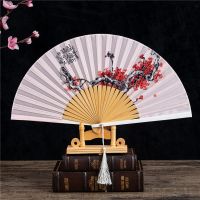 【CW】 Chinese Style Handmade Silk And Silk Fan Folding Fan Lotus Characteristic Cultural And Creative Gift Fan Ink Painting Fan