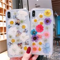 ฝาครอบ TPU เนื้อนิ่มโปร่งใสดอกไม้แห้งดอกไม้จริงสำหรับ Coque iPhone 14 Plus เคสโทรศัพท์สำหรับ Iphone 11 12 13 14 Pro Max XS Max XR SE2ฝาครอบ SE3ขายดี