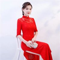 CYD2021 ฤดูใบไม้ร่วงและสไตล์ใหม่หญิงสไตล์จีน VINTAGE ข้อศอก-แขนปรับปรุงชุด Cheongsam อารมณ์ยาว