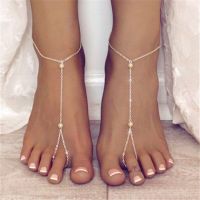 Hot Multi-layer Bracelet Metal Chain Pearl Blue Stone Pendant Anklet Sandals Barefoot Beach Foot Bridal Jewelry Wholesale J019