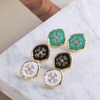 Stud Earrings เคลือบสีเคลือบฝังแฟลชเพชร Irregular Wave Oval Earrings EarringsTH