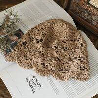 Hand-Knitted Flower Hollow Thin Cap Spring and Summer Lace Breathable Kerchief Crochet Toe Cotton Thread Hat Female