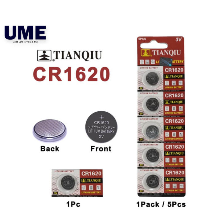 Button & Coin Cell Battery: Size CR1620, Lithium-ion