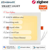 Zemismart Tuya Zigbee 15W LED หลอดไฟ Downlight อัจฉริยะ CCT + RGB โคมดาวน์ไลท์ไฟติดเพดานพร้อมแผงสี่เหลี่ยม Alexa Siri จับเวลาควบคุมเสียง,15ซม.รู