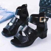 Fish mouth sandals women 2020 summer new Korean version of Mid Heel Roman shoes bag heel buckle strap fashion sandals