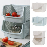 In Stock Kitchen Storage Basket Plastic Multi-functional Hollow Design Vegetables Fruit Racks Stackable Organizer Hogard