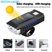 Solar Bicycle Light USB Rechargeable Power Display MTB Mountain Road Bike Front Lamp with 120dB Horn Flashlight Bicycle Lights