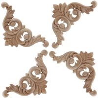 20 Pcs Wood Carving Decal Wood Carved Mouldings Corner Applique Home Door Decor Wood Carving for Door Cabinet Windows