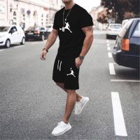 Conjunto de camiseta y pantalones cortos para hombre, Camiseta deportiva con estampado de logotipo de marca, a la moda de manga corta Camiseta de algodón, verano 2023