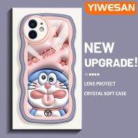 YIWESAN เคสสำหรับ iPhone 12 12 12 Pro 12 Mini 12 Pro Max เคสการ์ตูนดาวโดราเอมอนสีชมพูลายคลื่นขอบกันกระแทกแบบใสนิ่มเคสมือถือโปร่งใสลายกล้องถ่ายรูปที่สร้างสรรค์เคสซิลิก้าเจลฝาครอบป้องกัน