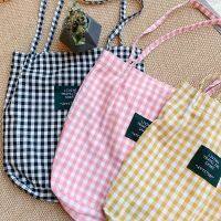 Original Korean version of the exquisite shoulder strap plaid canvas shoulder bag student green bag