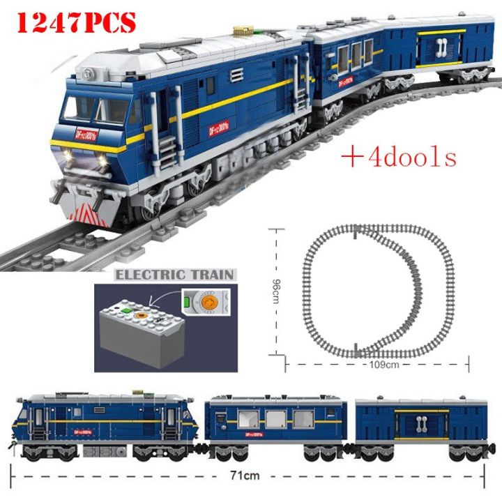 รางรถไฟบังคับเมืองด้วยรีโมทคอนโทรลรถไฟสามัคคีบล็อกตัวต่อรถยนต์ไฟฟ้ารถไฟของเล่นสำหรับเด็กสูงของขวัญของเล่นเด็กอิฐทางเทคนิค