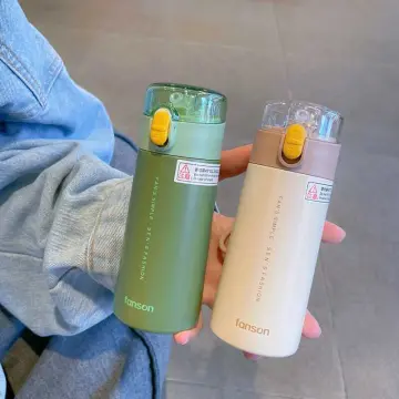 480ml Simple Fashion Straw Thermos Bottle With Leather Case Pearl Chain  Portable Insulation Cup For Kids