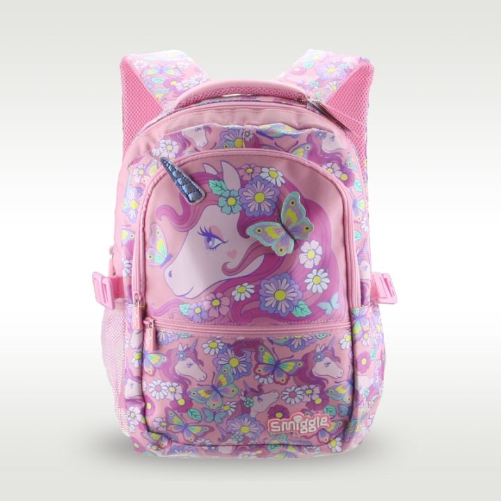 australian-high-quality-original-smiggle-children-39-s-schoolbag-girls-shoulder-backpack-pink-butterfly-unicorn-sweet-bag-16-inches