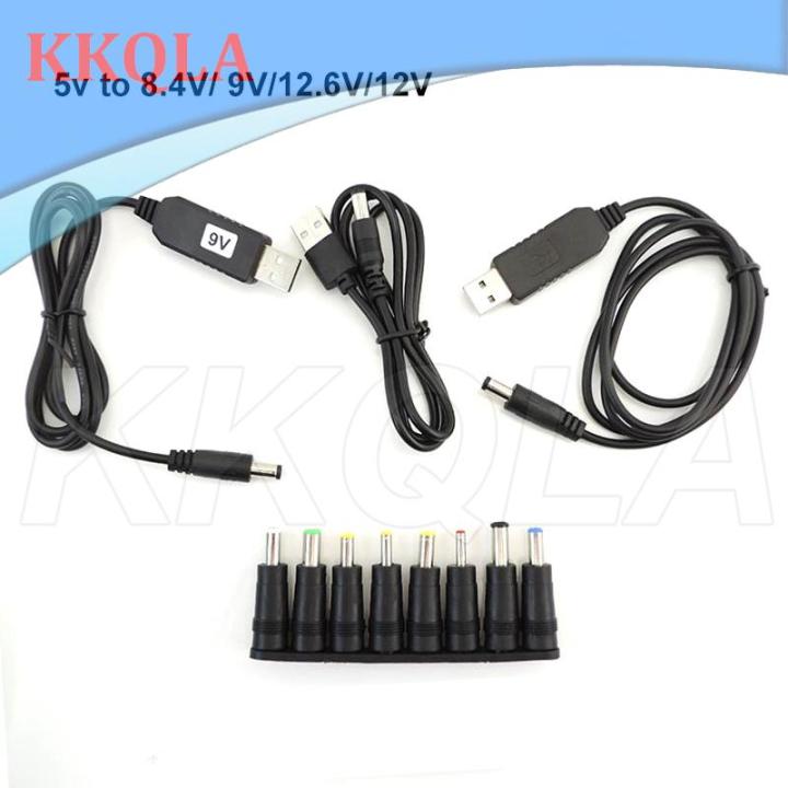 qkkqla-dc-step-up-module-usb-5v-to-9v-12v-8-4v-12-6v-charging-power-cable-cord-to-5521-multifunctional-plug-male-8tips-connector