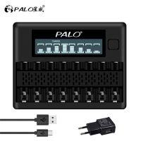 PALO ที่ชาร์จแบตเตอรี่อัจฉริยะ LCD 8ช่องดับเบิลเอทริปเปิลเอ1.2V Ni-MH NI-CD ชาร์จซ้ำได้แบตเตอรี่2A ชาร์จแบตเตอรี่ที่ชาร์จไฟรวดเร็ว USB 3A