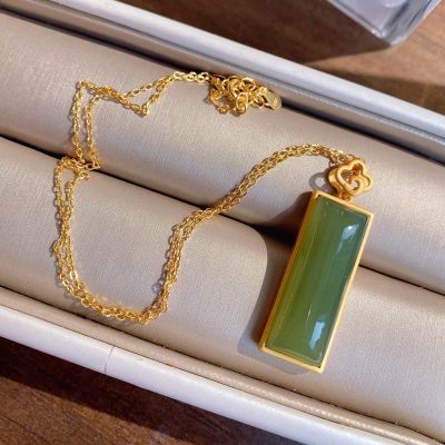 Everything goes smoothly Long brand event free pendant Gold plated necklace inlaid with Hotan Jade sapphire non fading necklace I2NU