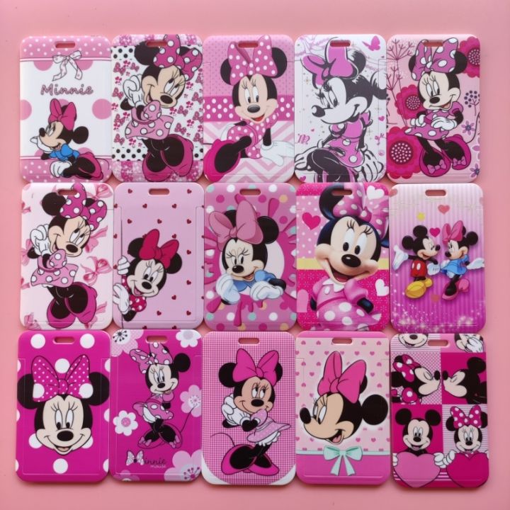 disney-mickey-minnie-mouse-id-card-holder-lanyard-girls-credential-holders-neck-straps-women-badge-holder-keychains-accessories
