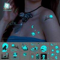 【YF】 New Blue Luminous Tattoo Waterproof Small Fresh Mountain And River Pattern Disposable Temporary Tattoos Sticker Size:105 x 60mm