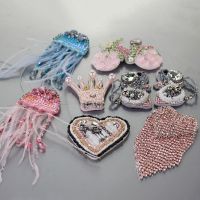 Crown Heart Star Bead Pink Patches Rhinestone Crystal Pink Motif Applique Embroidery Sew on Patches for Clothes Bag B221 Sewing Machine Parts  Accesso