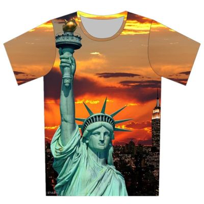 2023 Summer 4-20 Years Children Fashion Statue of Liberty Colorful Galaxy City Print T Shirt Boys Girls Funny T-shirts Cool Tops