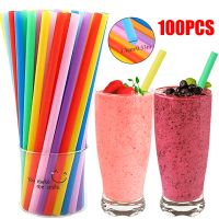 100Pcs Wide Large Disposable Straws Colorful Plastic Drinking Straws Wedding Party Birthday Milktea Juice Straw Bar Accessories