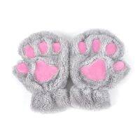 ขายดีผู้หญิงฤดูหนาวอุ้งเท้าแมวแสนน่ารัก Claw Plush Mittens สั้น Fingerless Finger ครึ่งถุงมือ