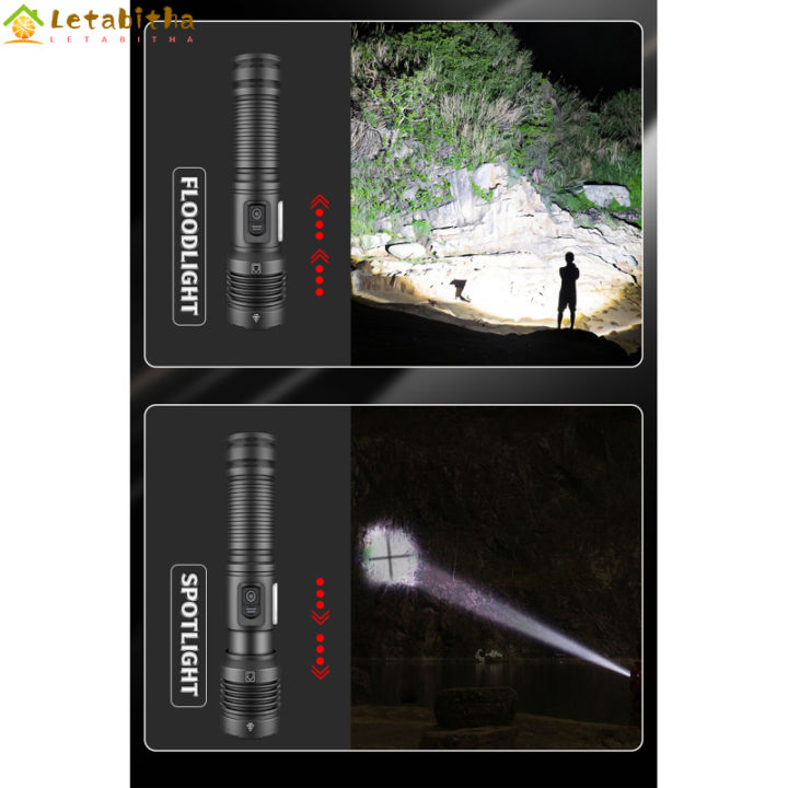 letabitha-ไฟฉายจิ๋วแอลอีดี-xhp70-โคมไฟแอลอีดีคุณภาพสูงชาร์จไฟได้3ระดับไฟฉายอะลูมิเนียมผสมโลหะไฟฉายแรงสูง