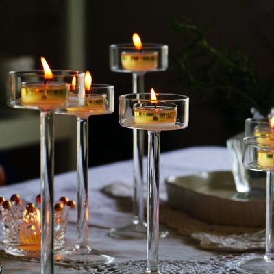 【CW】 Glass Candle Holders Set Tealight Holder Wedding Table Centerpieces Dinner Setting