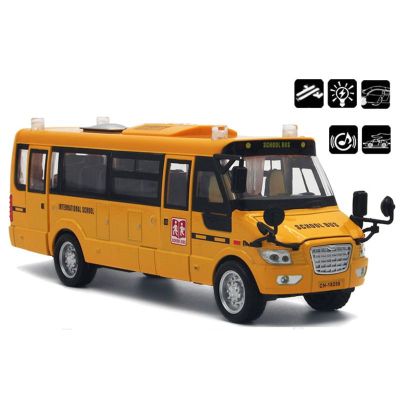 School Bus Toy Die Cast Vehicles Yellow Large Alloy Pull Back 9 Play Bus with Sounds and Lights for Kids
