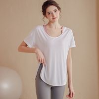 [COD] Thin and breathable sports blouse womens loose yoga clothes jacket slim quick-drying short-sleeved T-shirt running fitness summer