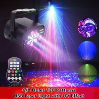 6/8 Holes 60/80 Patterns USB Rechargeable Led Laser Projector Lights RGB UV DJ Party Disco Light For  Birthday Wedding Party