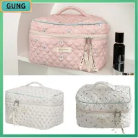 G กระเป๋าเครื่องสำอางผ้าฝ้าย Tas Kosmetik พลิกกระเป๋าห้องน้ำแบบพกพาซิปเครื่องสำอางอุปกรณ์จัดระเบียบเวลาเดินทาง