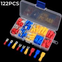 [HOT QAA,JXHKLWW 121] 122PCS กล่องฉนวนชายหญิง Spade Terminal PVC ตัวเชื่อมต่อสายไฟฟ้า Lug Crimp Butt Splice AWG22 10 Assorted Kit