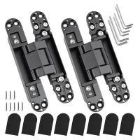 2PCS 6Inch Hidden Door Hinges Zinc Alloy Invisible Hinge 3-Way Adjustable Butt Hinges Concealed Hinges Black