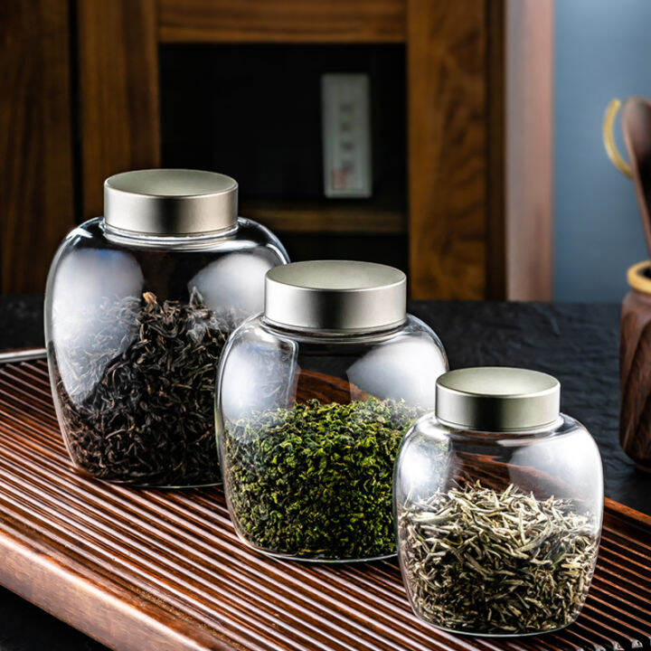 Glass Tea Sealed Jar Food Grade Household Transparent Small Storage Bottle HighGrade Metal