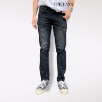 TPPJEANS DN BLACK Mens Slim-fit กางเกงยีนส์ทรงสลิมฟิต สีดำฟอก ผ้ายืด สวมใส่สบาย เป้าซิป สกรีนแถบดำ Size 28-36 รับชำระปลายทาง