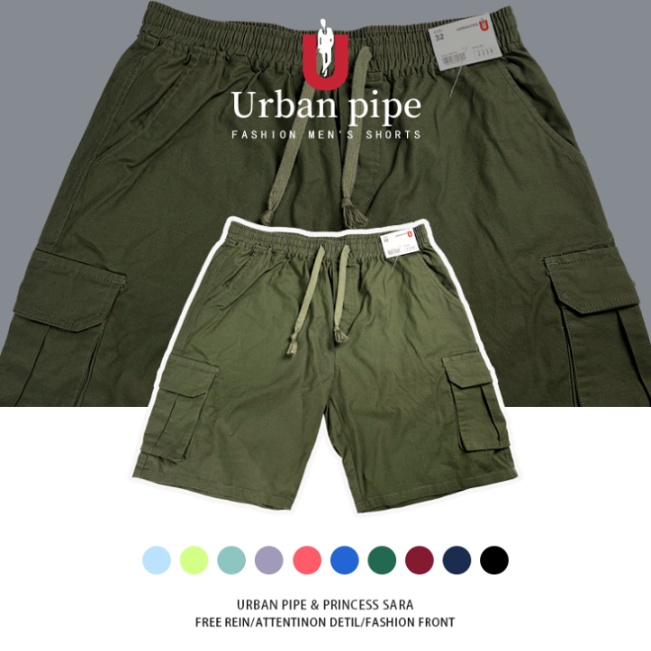 URBAN PIPE 6 Pocket Cargo Shorts For Men Knee-Length Buttons Drawsting ...